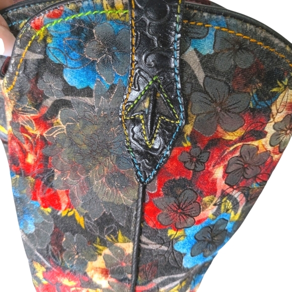Rodeoqueen Leather Floral Print Velvet Studded Tall Western Boots ..Sz.37(6.5-7) - Picture 8 of 12